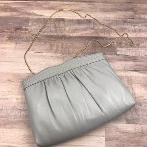 Vintage Ande 1960s Classic Faux Leather Light Gray Clutch Evening Handbag Purse